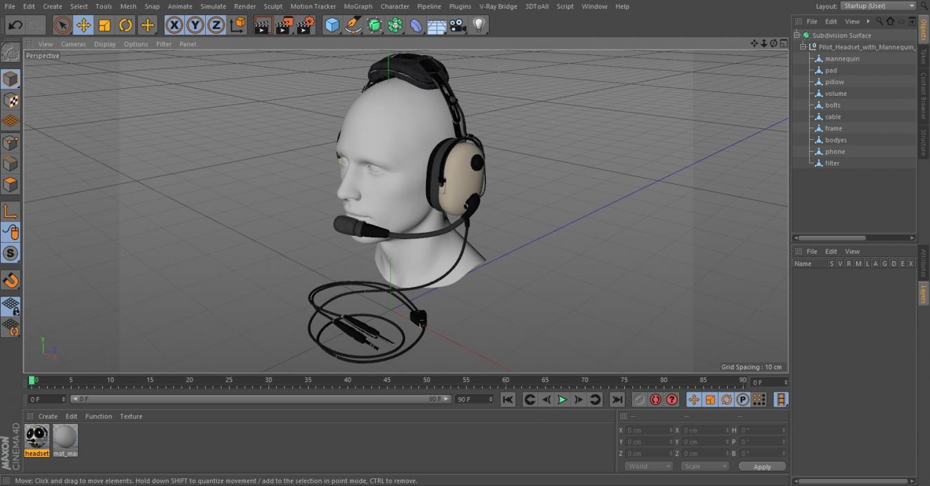 3D Pilot Headset with Mannequin Head model