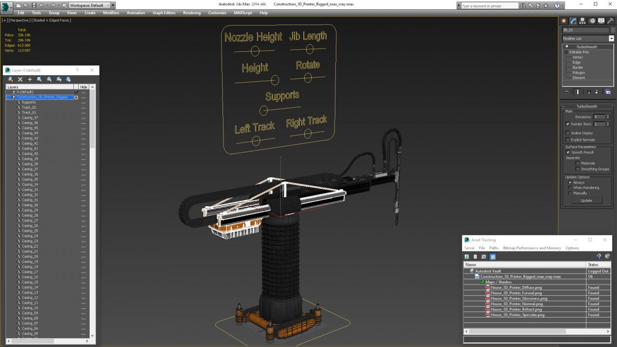 3D model Construction 3D Printer Rigged