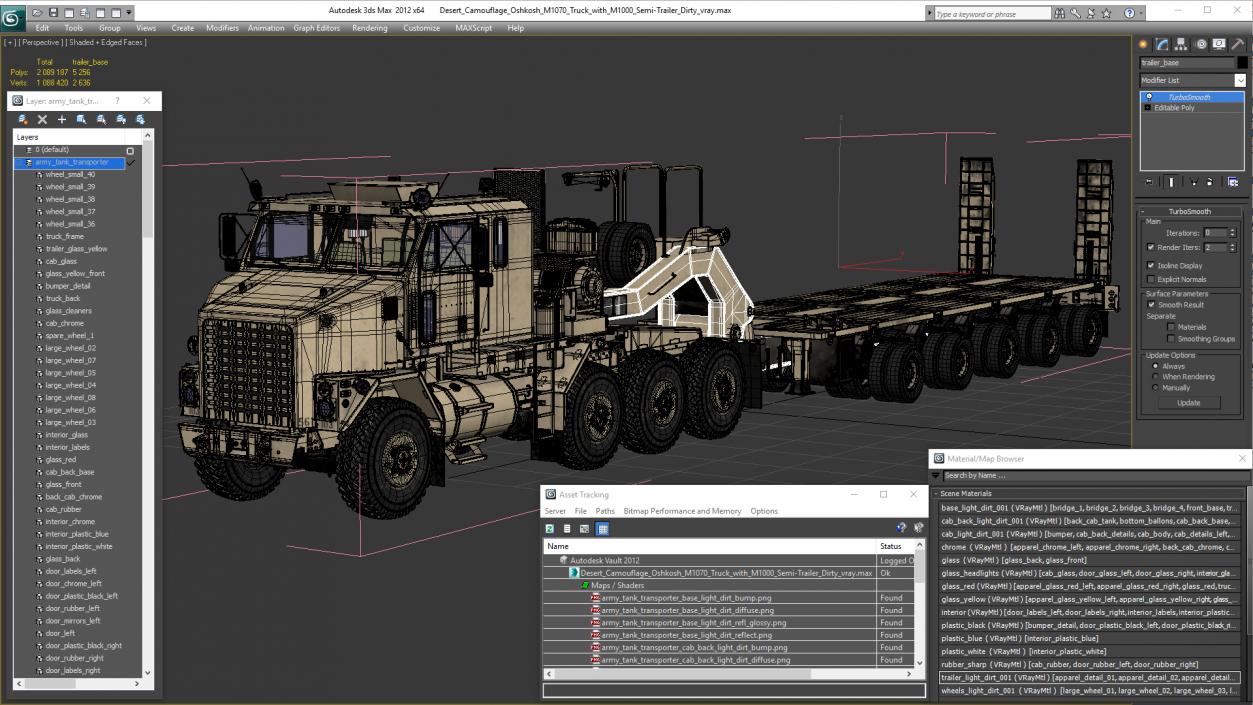 Desert Camouflage Oshkosh M1070 Truck with M1000 Semi-Trailer Dirty 3D