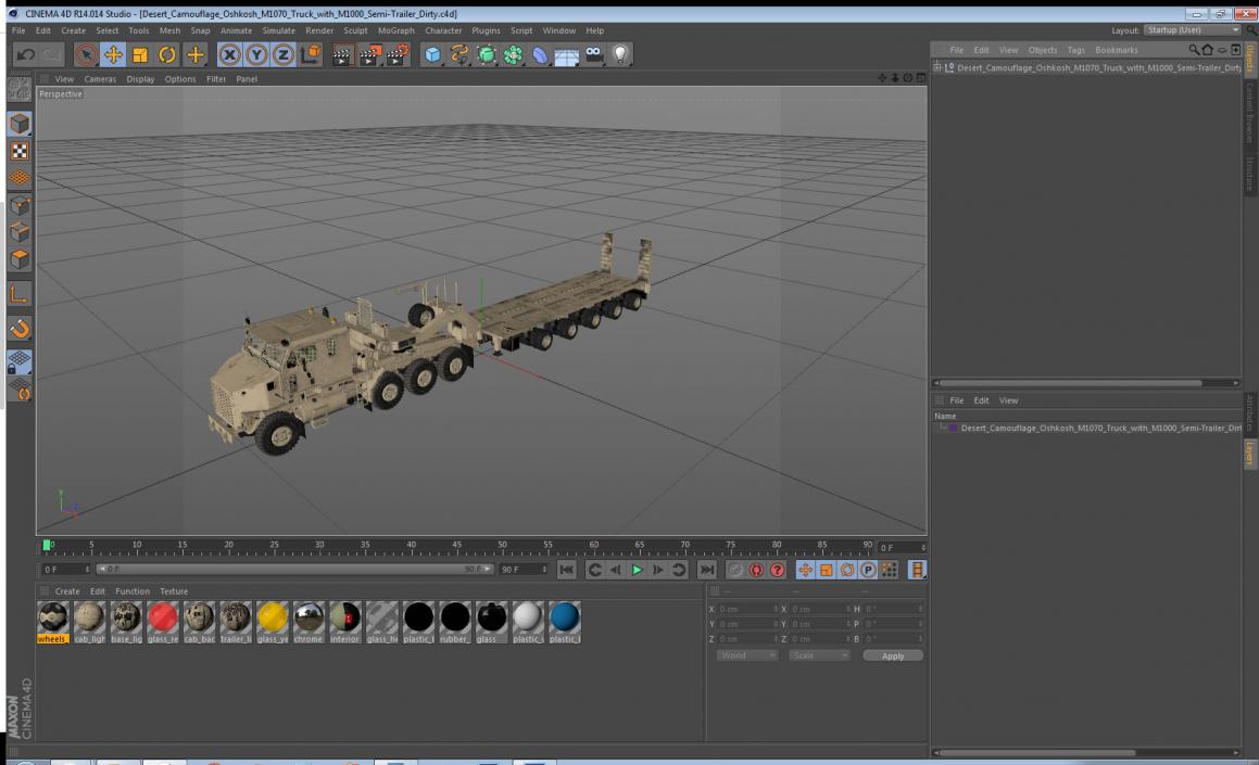 Desert Camouflage Oshkosh M1070 Truck with M1000 Semi-Trailer Dirty 3D