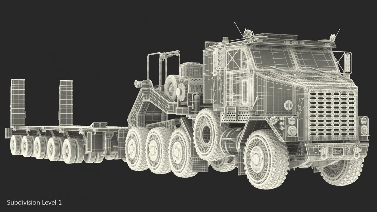 Desert Camouflage Oshkosh M1070 Truck with M1000 Semi-Trailer Dirty 3D