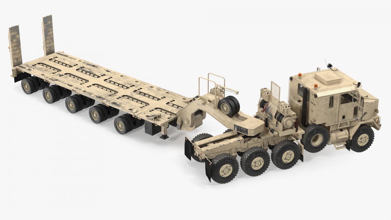 Desert Camouflage Oshkosh M1070 Truck with M1000 Semi-Trailer Dirty 3D