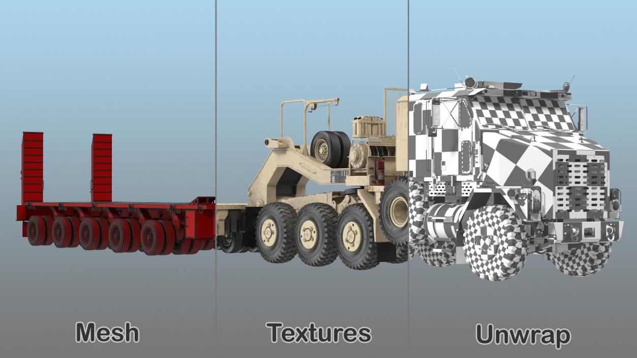 Desert Camouflage Oshkosh M1070 Truck with M1000 Semi-Trailer Dirty 3D