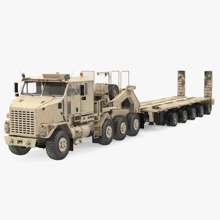 Desert Camouflage Oshkosh M1070 Truck with M1000 Semi-Trailer Dirty 3D