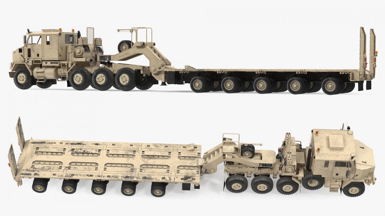 Desert Camouflage Oshkosh M1070 Truck with M1000 Semi-Trailer Dirty 3D