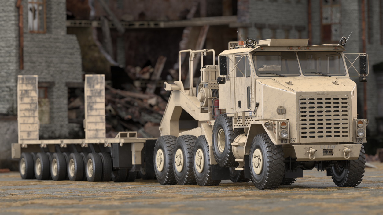 Desert Camouflage Oshkosh M1070 Truck with M1000 Semi-Trailer Dirty 3D