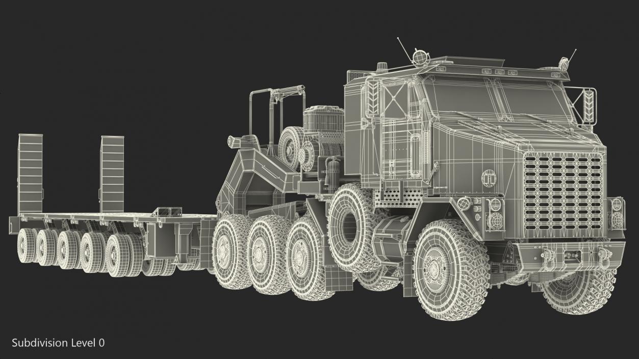 Desert Camouflage Oshkosh M1070 Truck with M1000 Semi-Trailer Dirty 3D