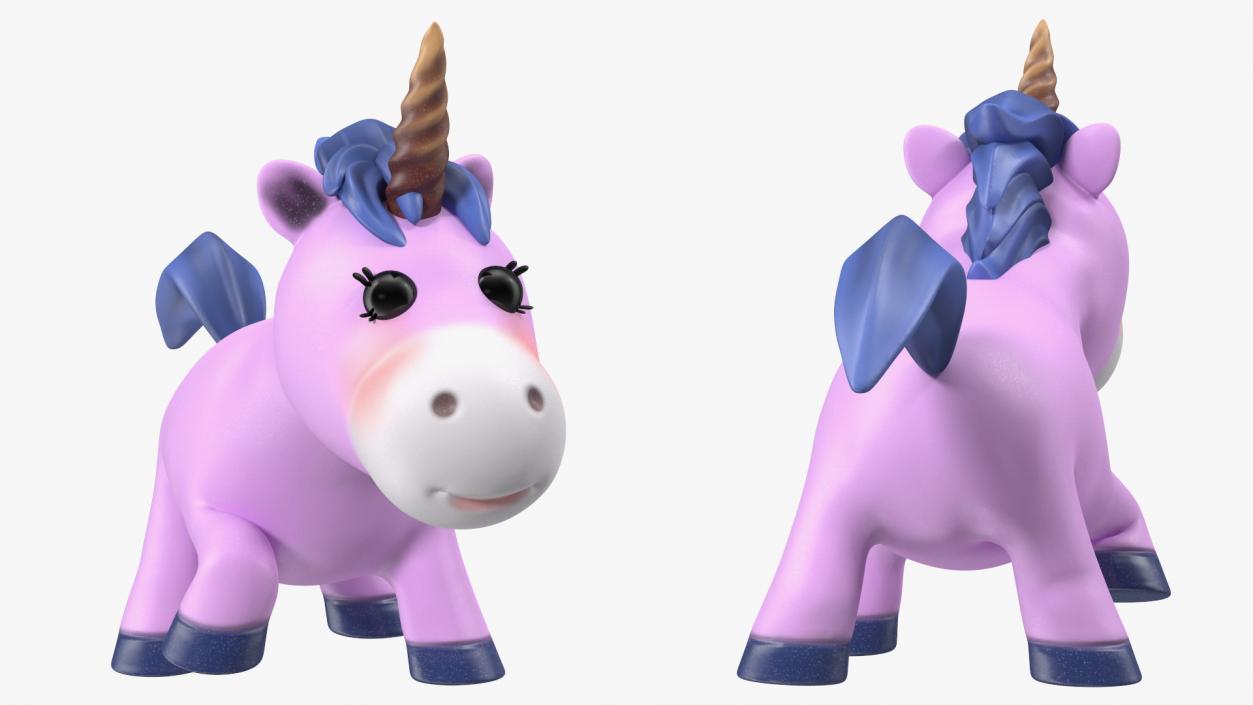 3D Pink Cartoon Unicorn Walking Pose model