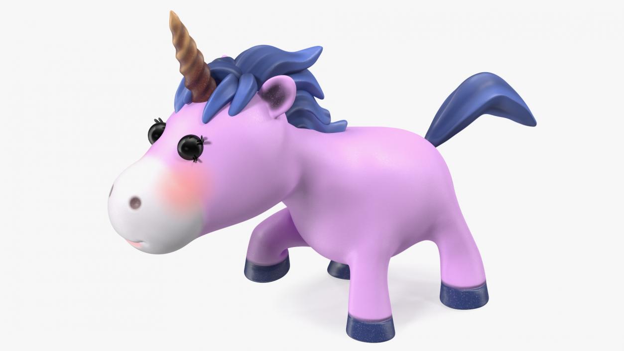 3D Pink Cartoon Unicorn Walking Pose model