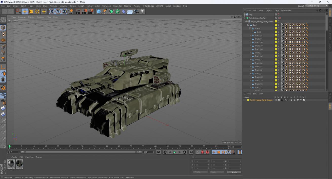 3D Sci Fi Heavy Tank Green model