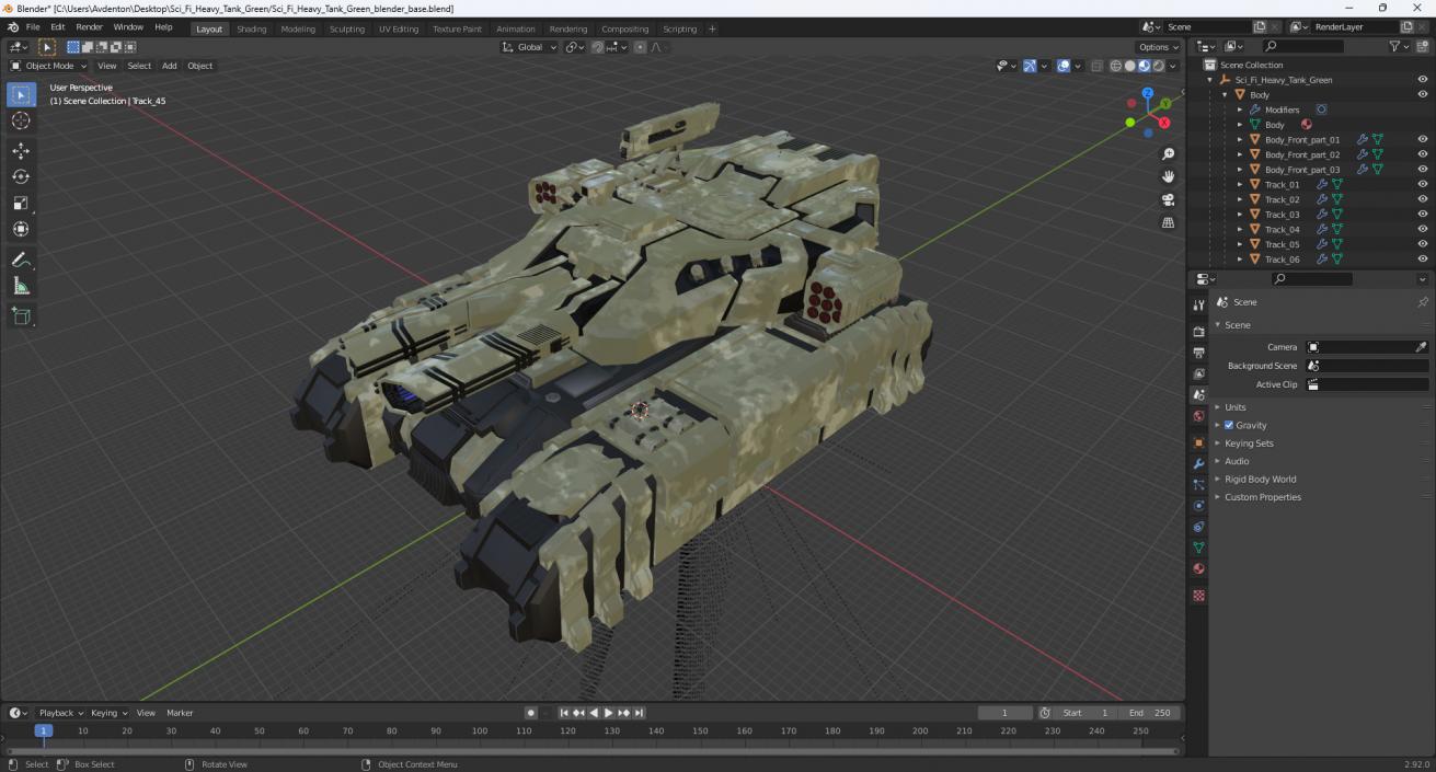 3D Sci Fi Heavy Tank Green model