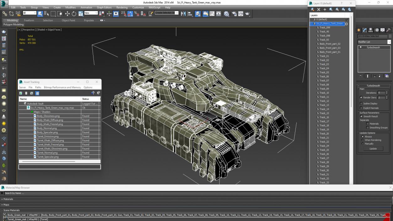 3D Sci Fi Heavy Tank Green model