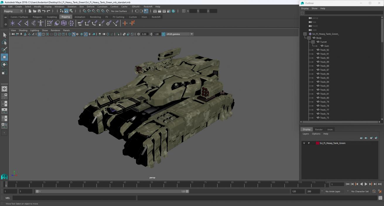 3D Sci Fi Heavy Tank Green model