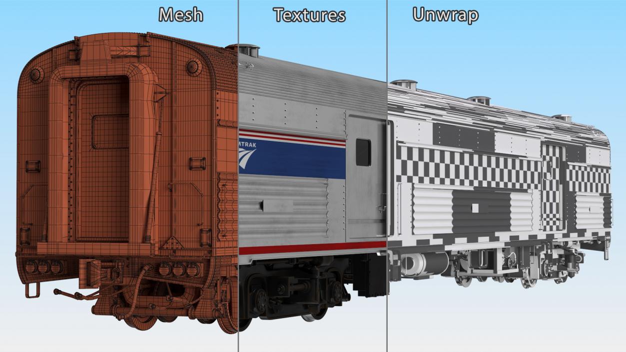 3D Baggage Car Amtrak model