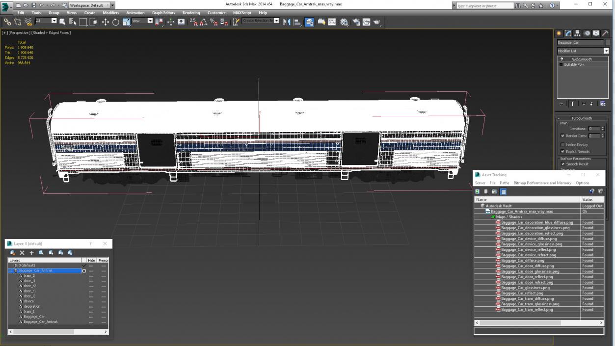 3D Baggage Car Amtrak model