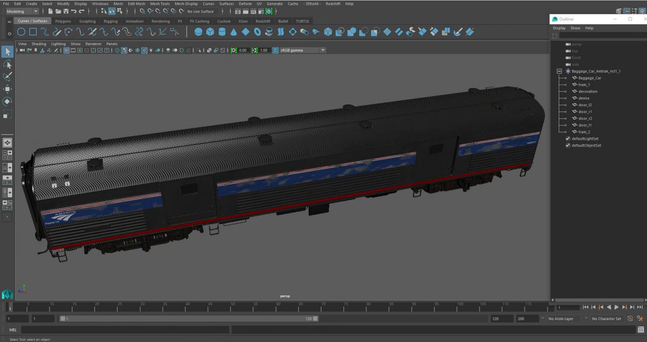 3D Baggage Car Amtrak model