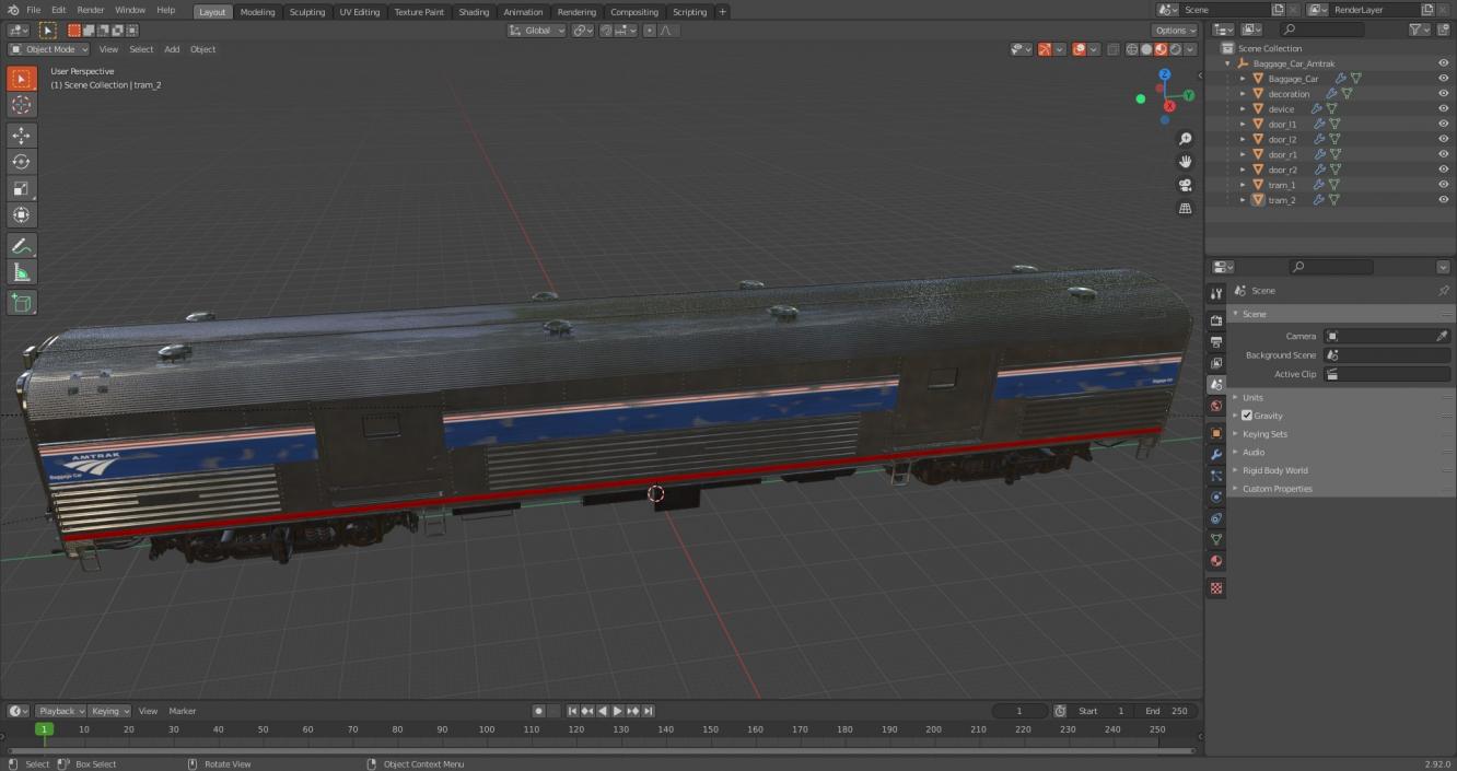 3D Baggage Car Amtrak model