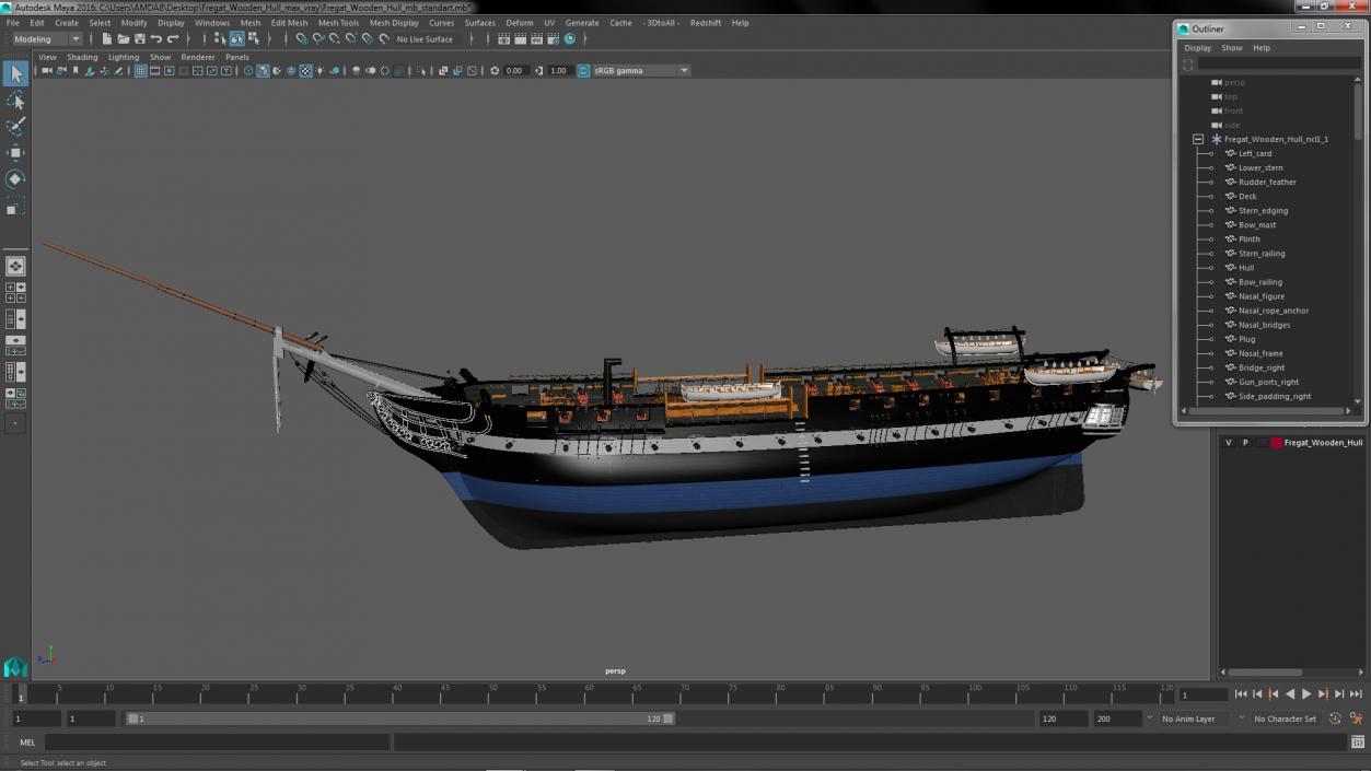 3D Fregat Wooden Hull model