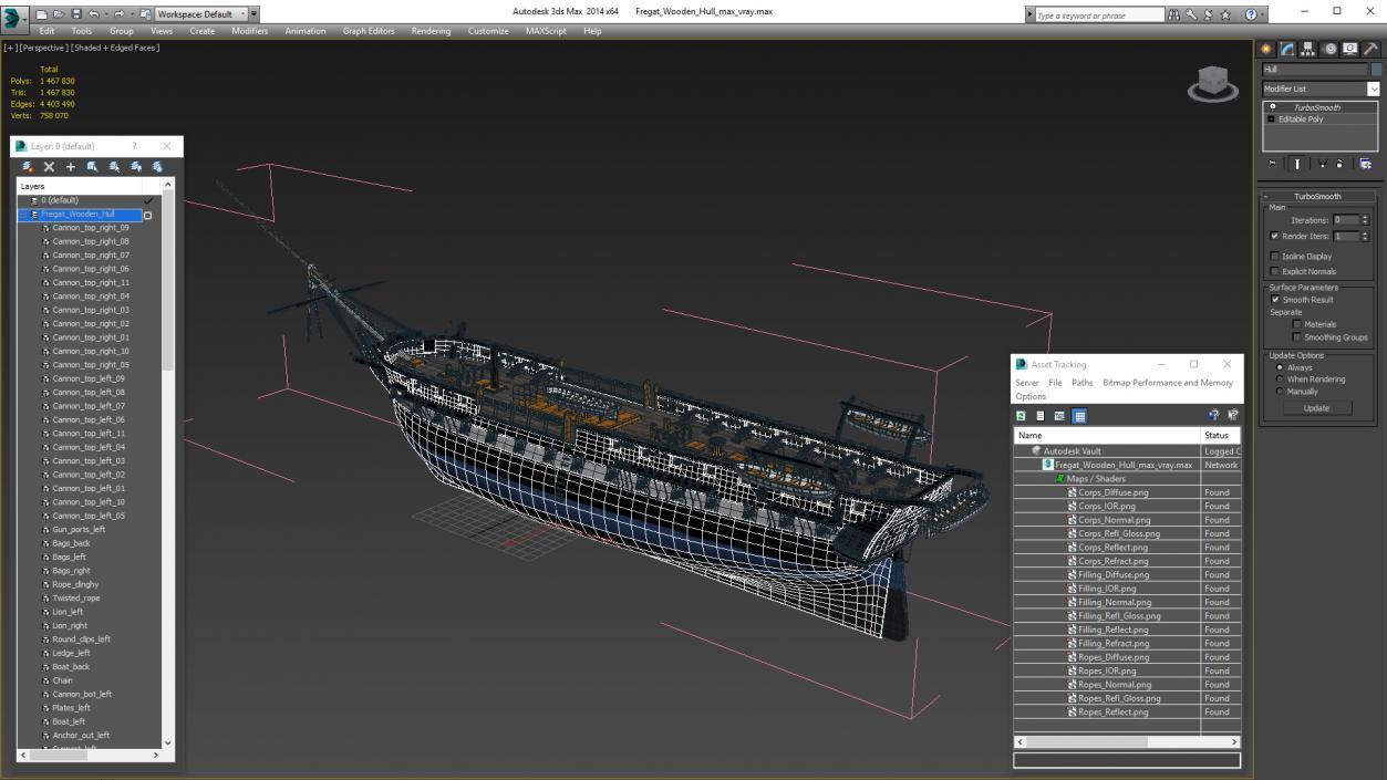 3D Fregat Wooden Hull model