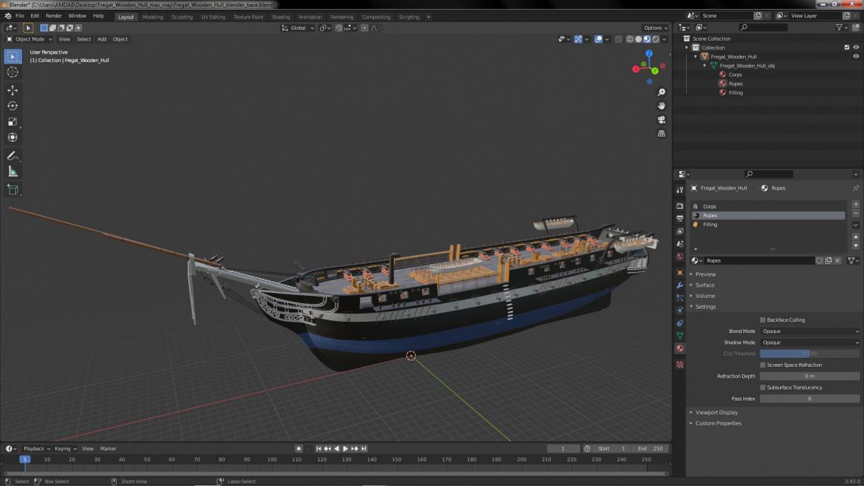 3D Fregat Wooden Hull model