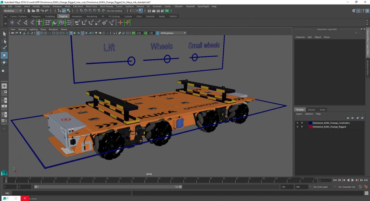 3D Omnimove KUKA Orange Rigged for Maya