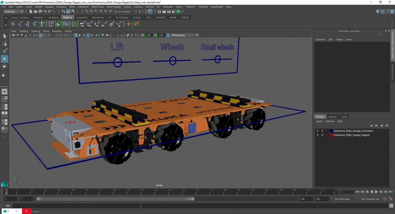 3D Omnimove KUKA Orange Rigged for Maya