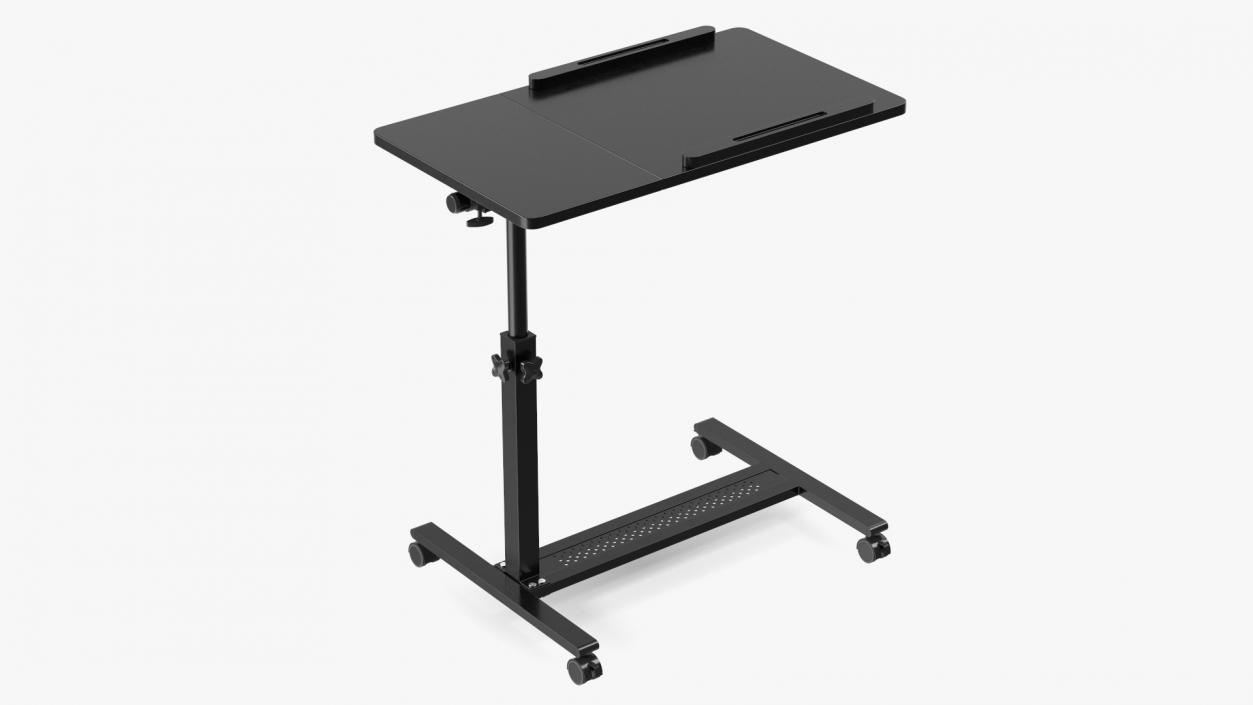 Overbed Bedside Table with Rolling Wheels Black 3D