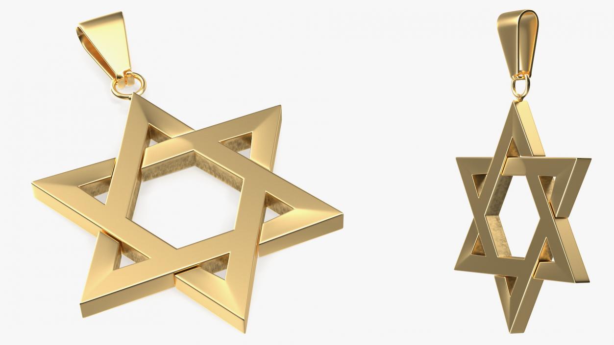 Star of David Necklace Gold 3D