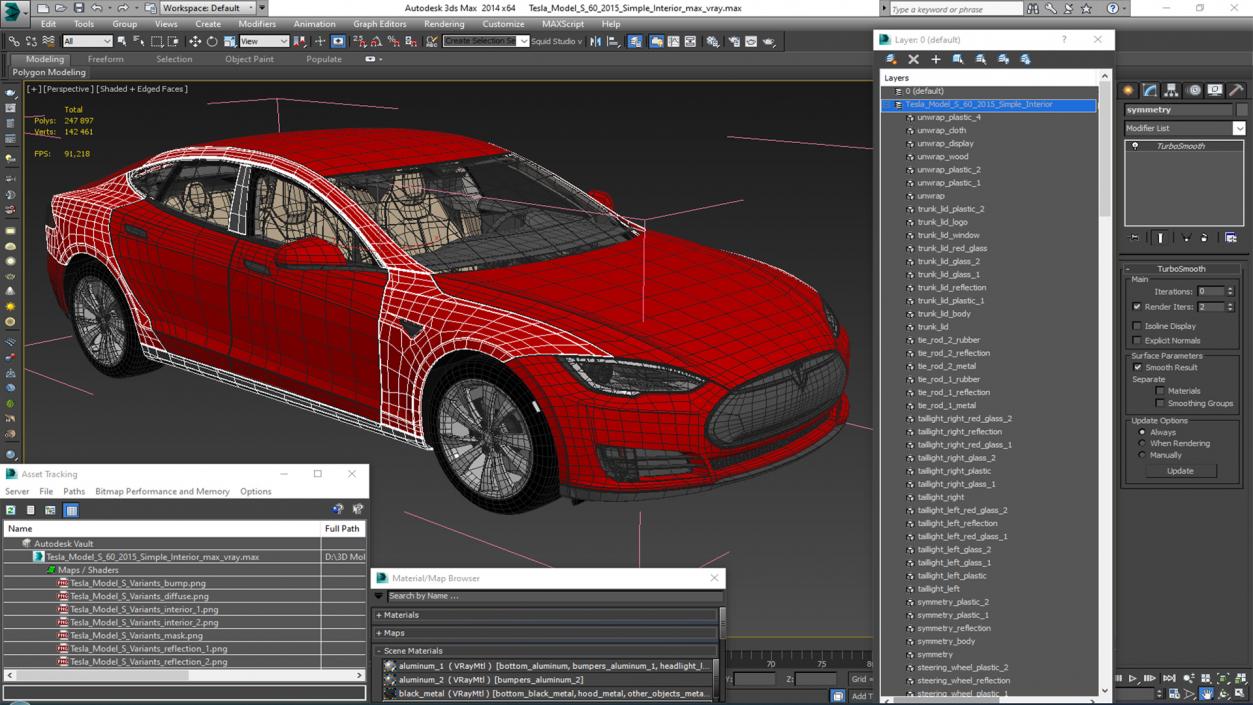 Tesla Model S 60 2015 Simple Interior 3D