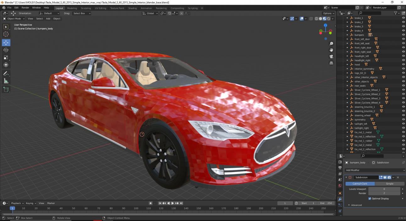 Tesla Model S 60 2015 Simple Interior 3D