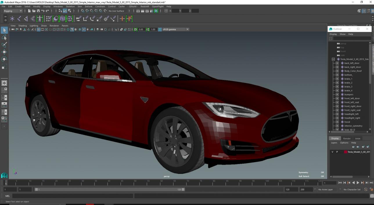 Tesla Model S 60 2015 Simple Interior 3D