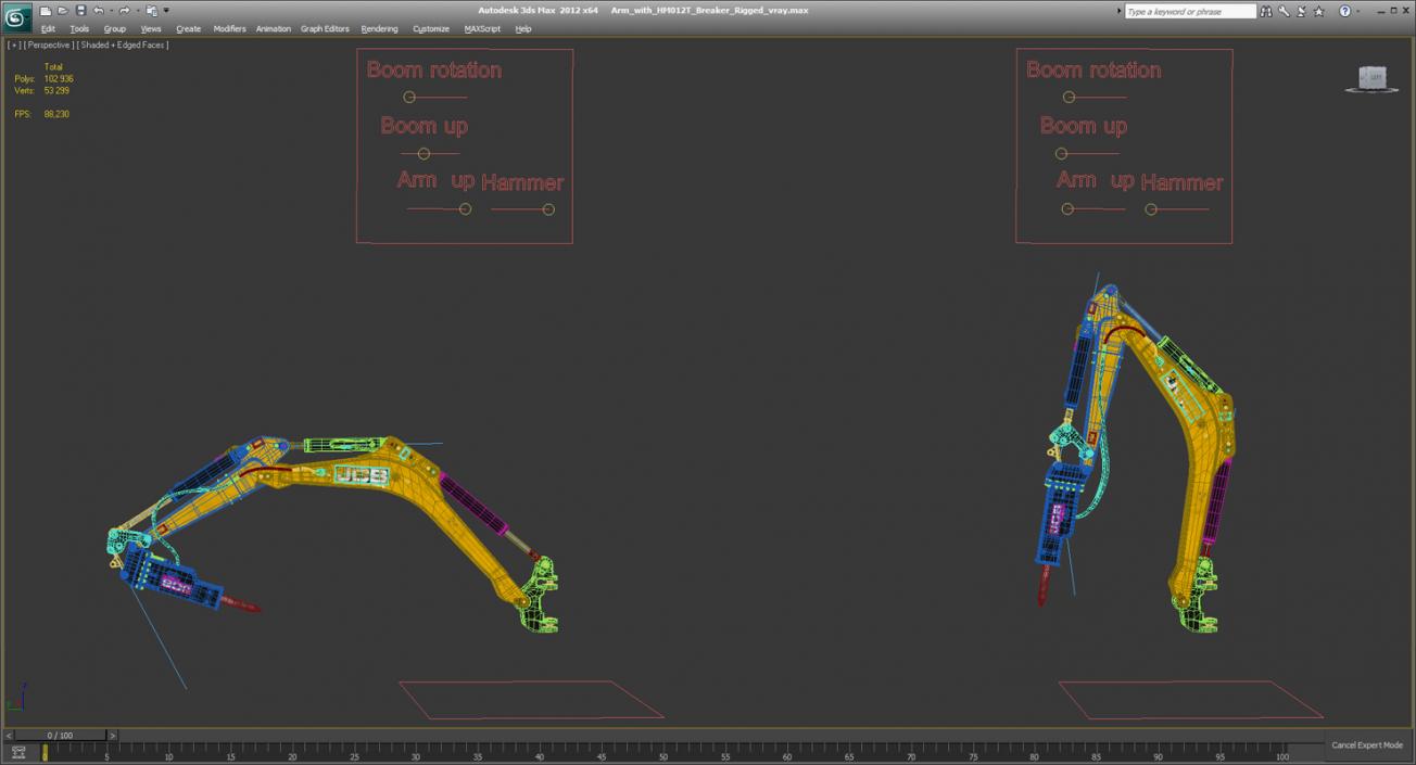 3D model Arm with HM012T Breaker Rigged