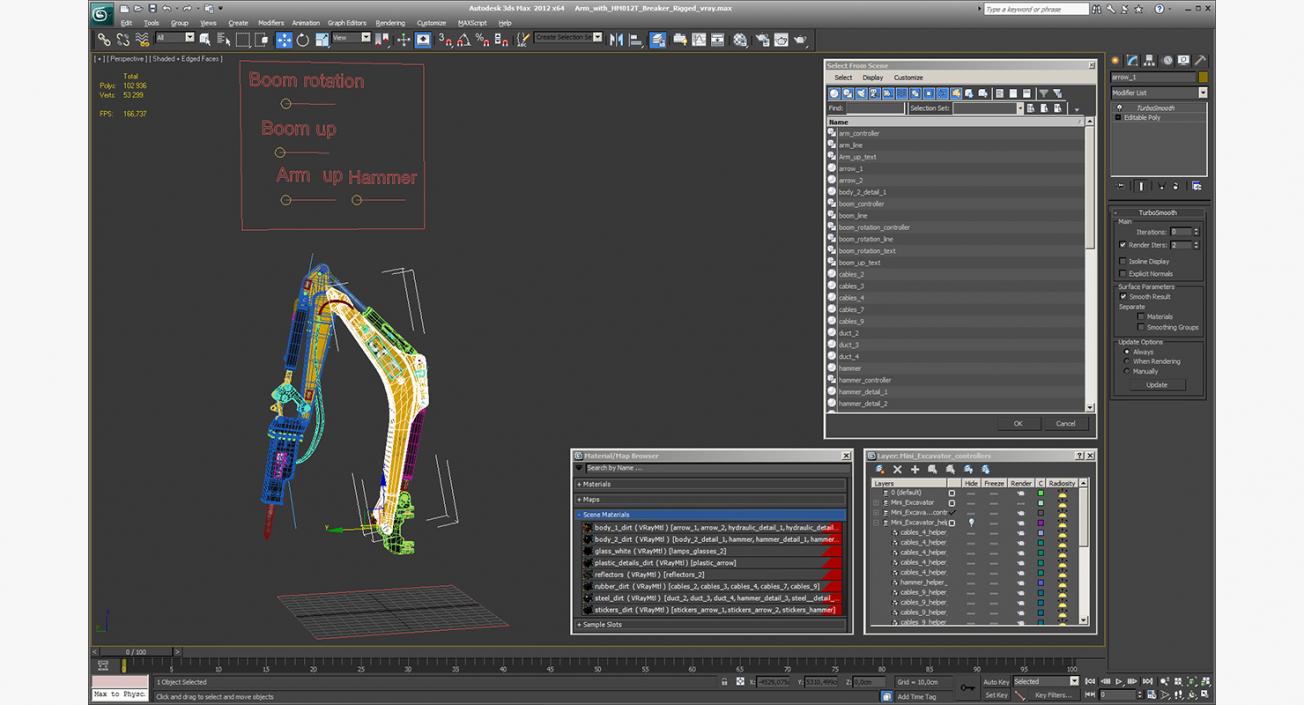 3D model Arm with HM012T Breaker Rigged