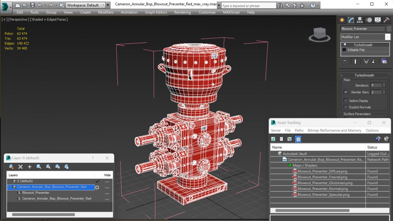 3D Cameron Annular Bop Blowout Preventer Red