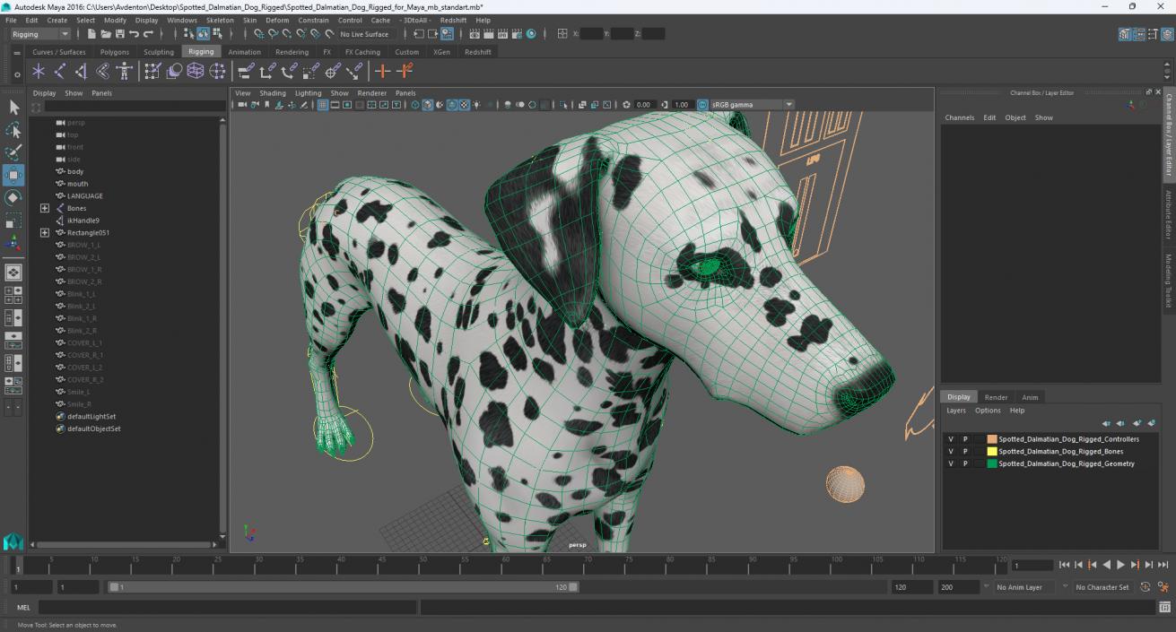 Spotted Dalmatian Dog Rigged for Maya 3D