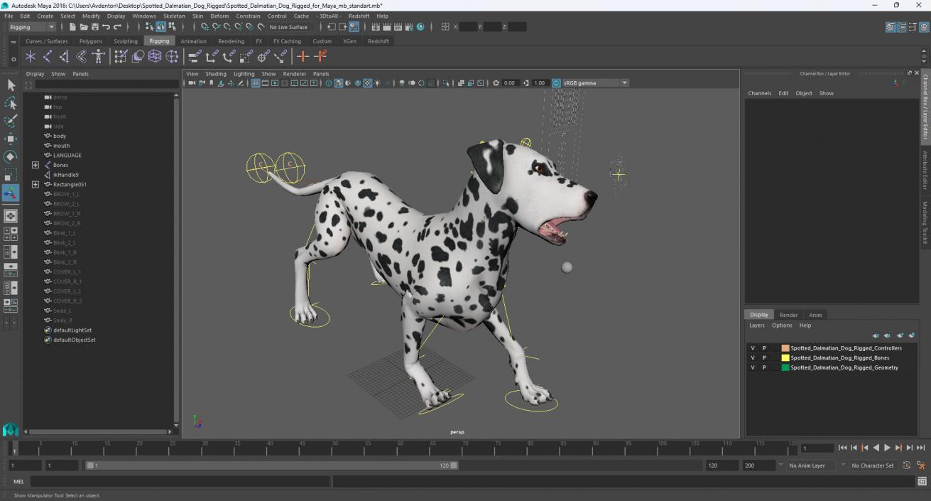 Spotted Dalmatian Dog Rigged for Maya 3D