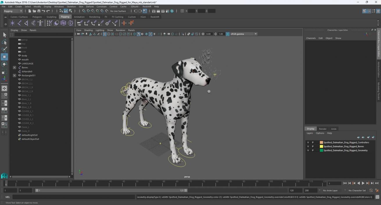 Spotted Dalmatian Dog Rigged for Maya 3D