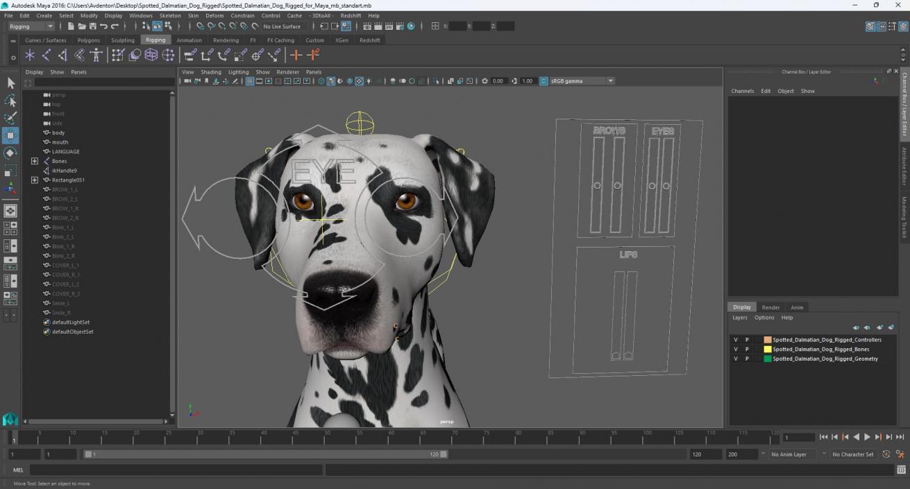 Spotted Dalmatian Dog Rigged for Maya 3D