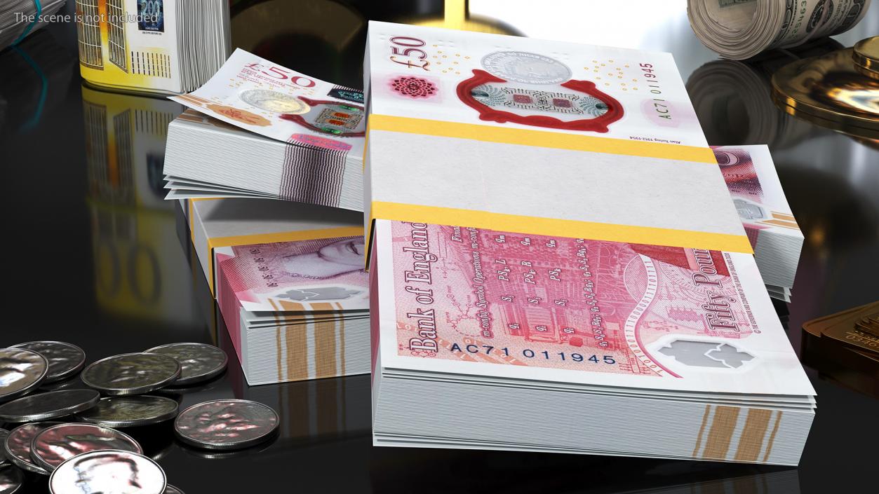 50 Pounds Banknotes in Three Packs 3D model