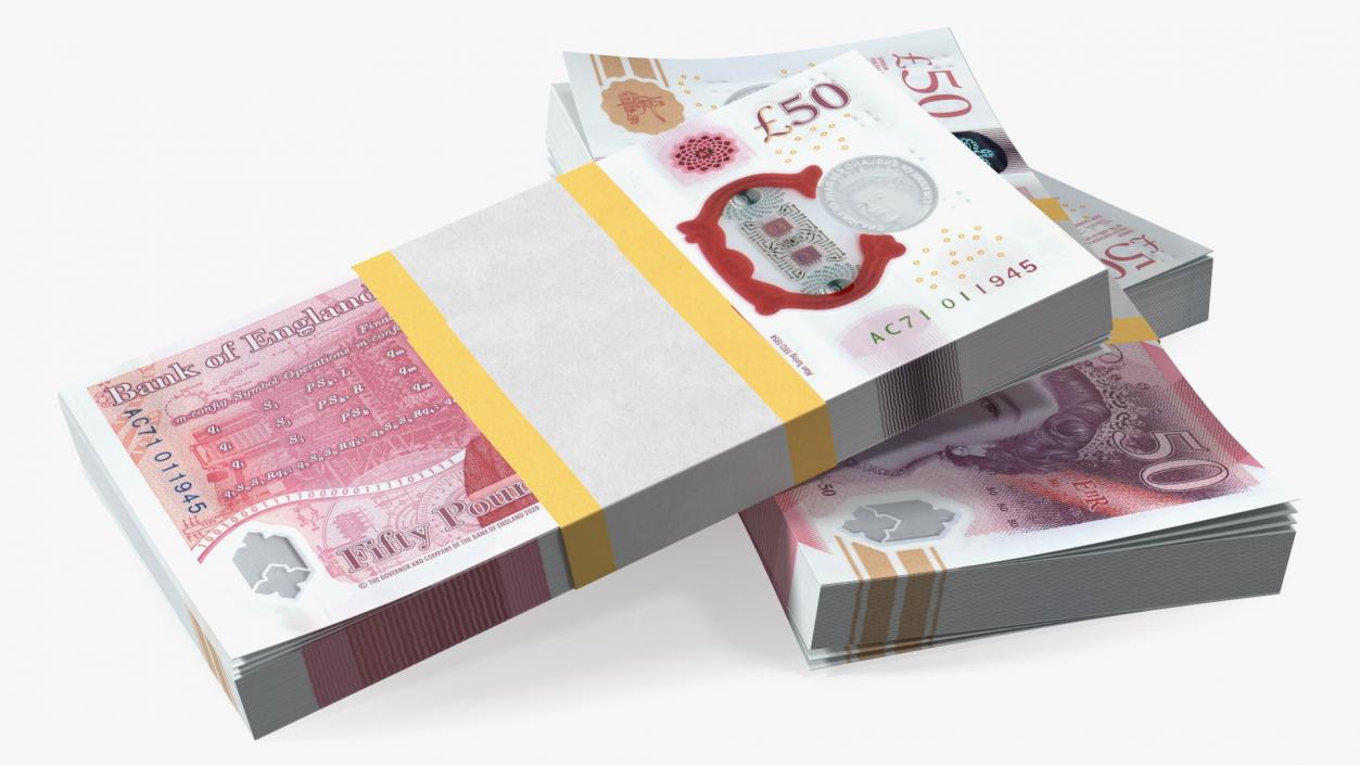 50 Pounds Banknotes in Three Packs 3D model