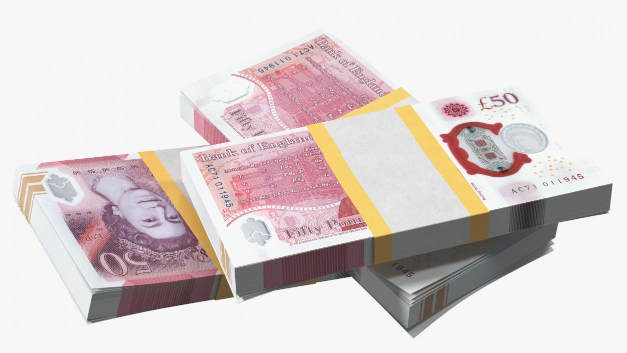 50 Pounds Banknotes in Three Packs 3D model