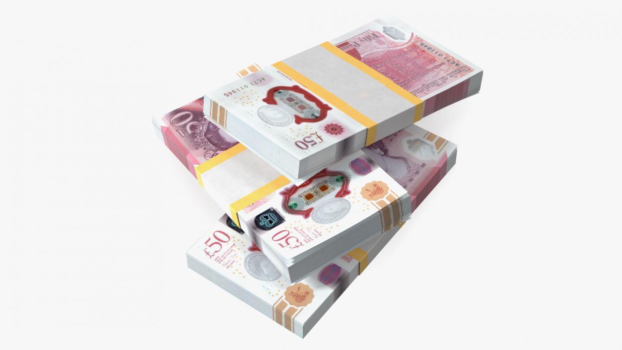 50 Pounds Banknotes in Three Packs 3D model