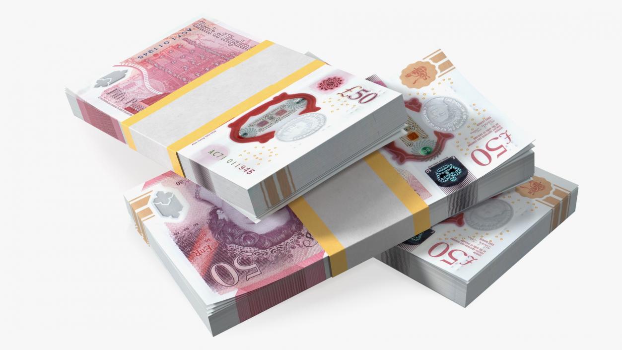 50 Pounds Banknotes in Three Packs 3D model