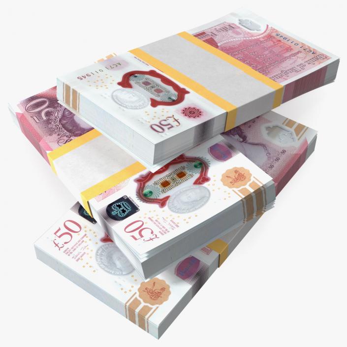 50 Pounds Banknotes in Three Packs 3D model