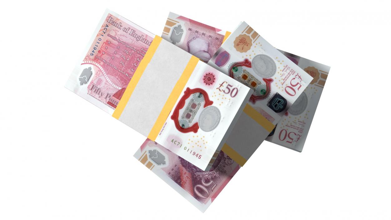 50 Pounds Banknotes in Three Packs 3D model