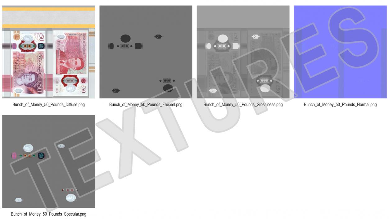 50 Pounds Banknotes in Three Packs 3D model