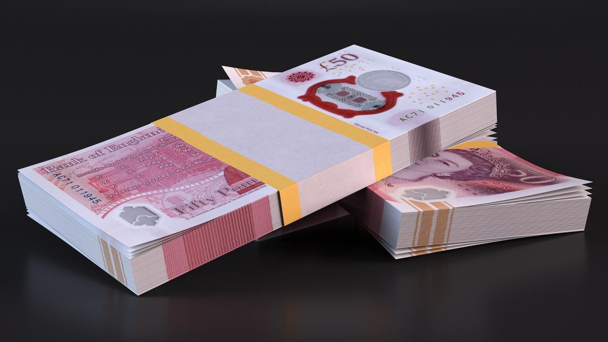 50 Pounds Banknotes in Three Packs 3D model