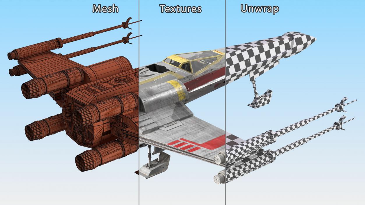 3D X-Wing Starfighter Spacecraft Rigged