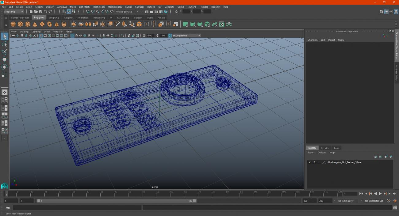 3D model Rectangular Bell Button Silver