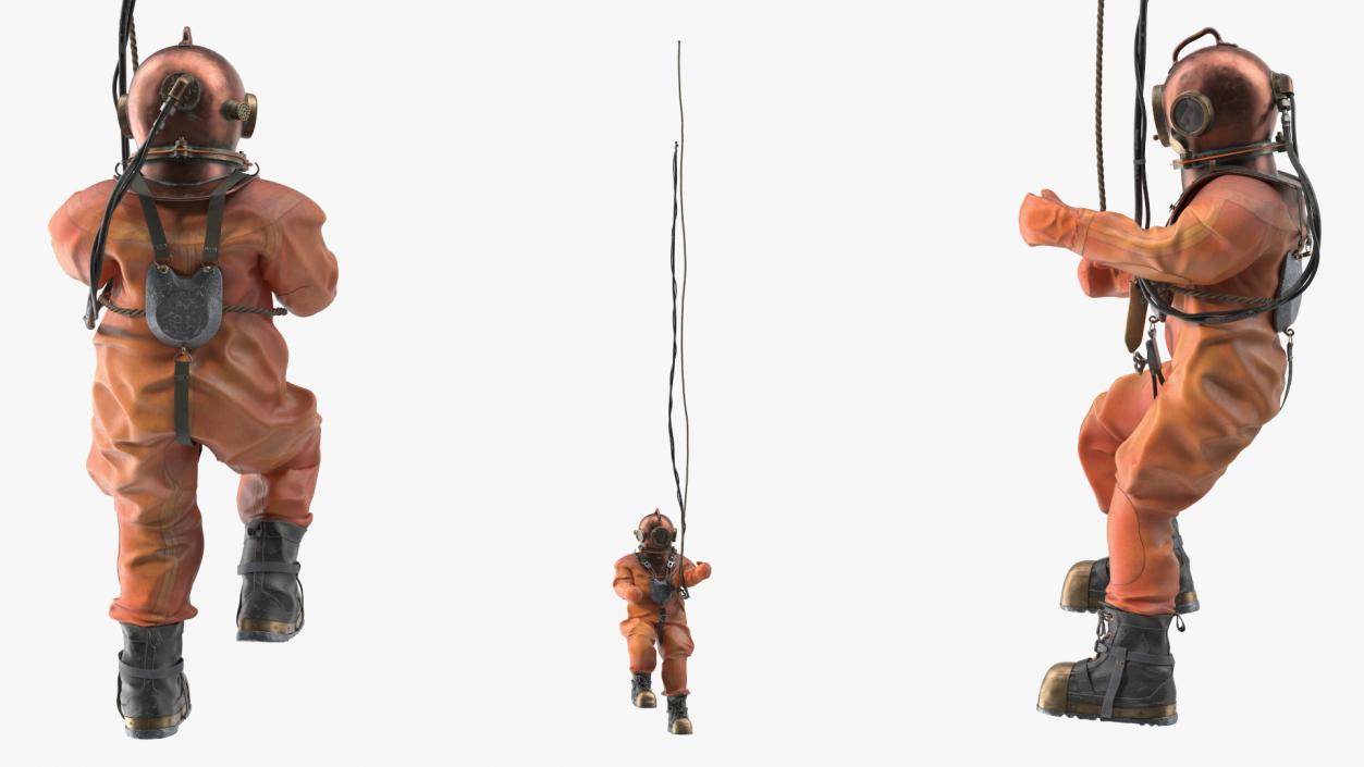 3D model Antique Copper Diving and Fish